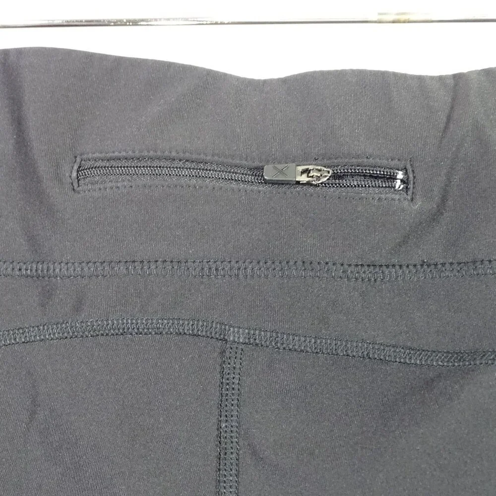 Xersion Black Cropped Athletic Leggings Women Size M Zippered Pocket Reflective